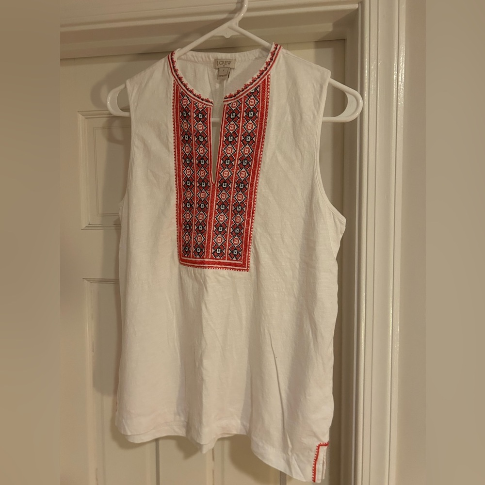 J. Crew White Top with Red Embroidery